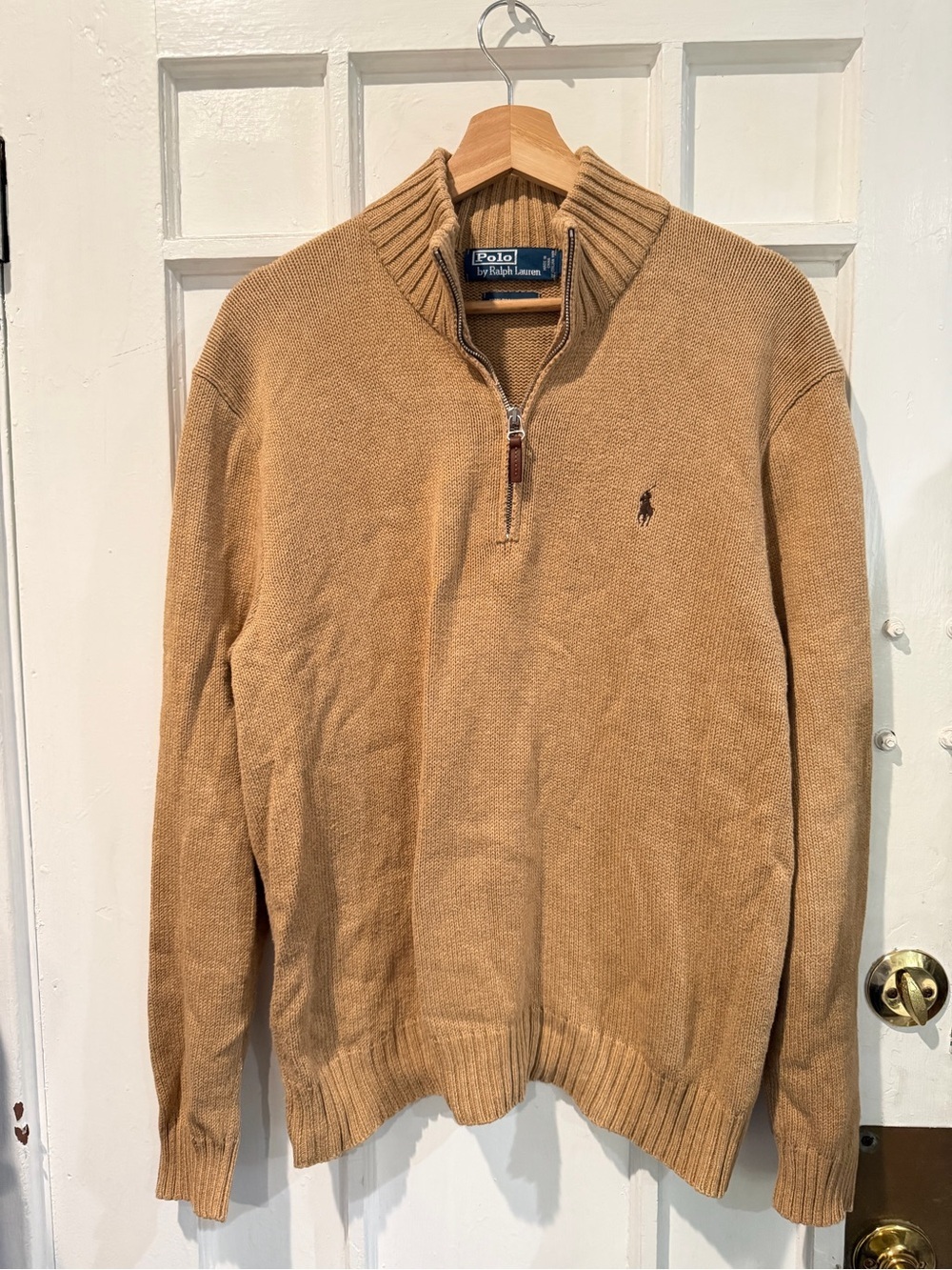 Ralph Lauren Men's Zip-Neck Sweater in Camel Brown